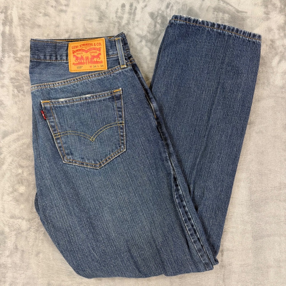 Levi's 559 Relaxed Straight Jeans Mens Size 34x34 Blue Dark Wash Denim